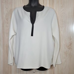 DKNY White Blouse with Black Detailing Sz XL